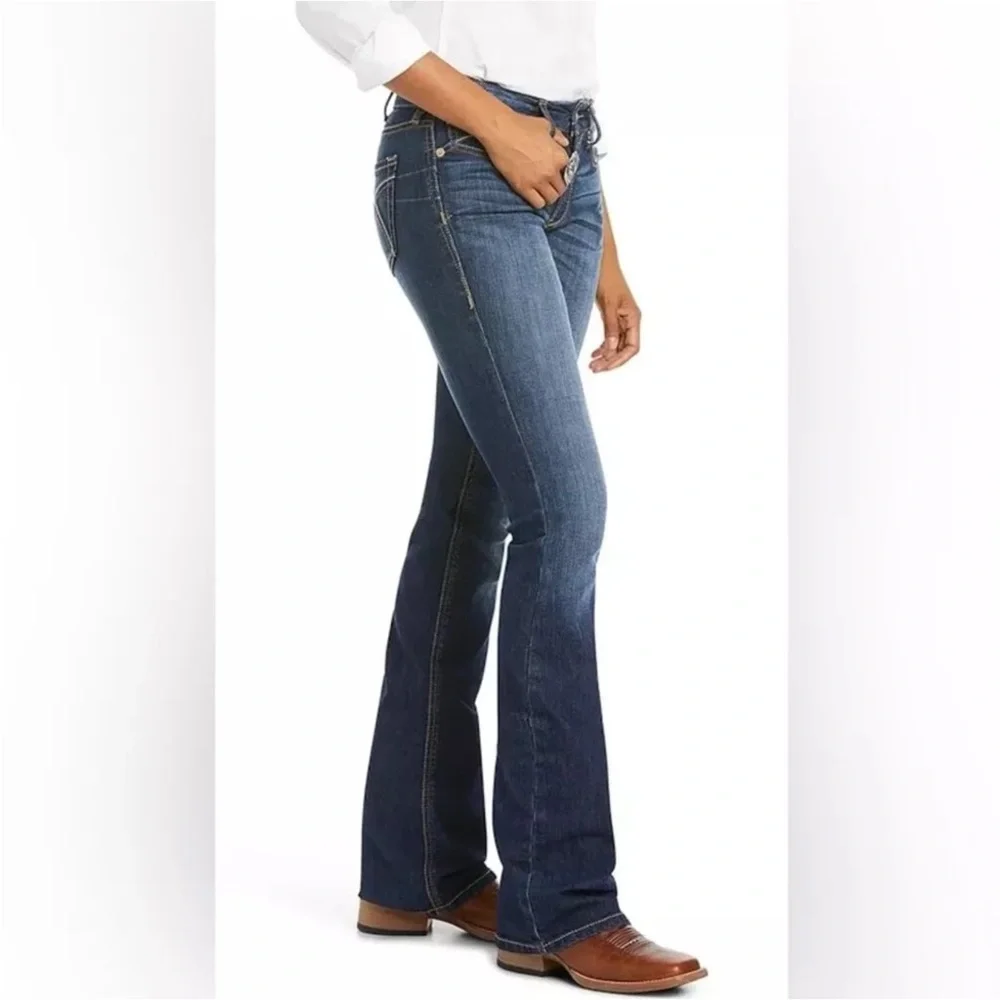 New Ariat Women’s 31R REAL Spitfire Riding Jeans Blue Embellished Stretch Denim - Picture 2 of 10